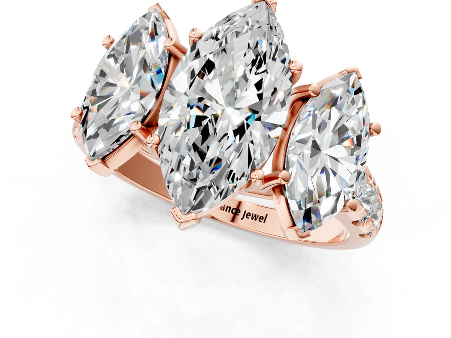 Rose gold Three-Stone Marquise Cut Diamond Pavé Band with Prong Setting