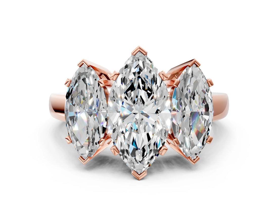 Rose gold Three-Stone Marquise Cut Diamond Ring with Channel Set Band and Four-Prong Setting_18