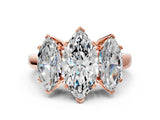 Rose gold Three-Stone Marquise Cut Diamond Ring with Channel Set Band and Four-Prong Setting_18