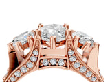 Rose gold Three-Stone Marquise Cut Diamond Ring with Channel-Set Band and Four-Prong Setting_68