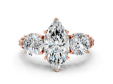 Rose gold Three-Stone Marquise Cut Diamond Ring with Channel-Set Band and Prong Setting_6