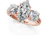 Rose gold Three-Stone Marquise Cut Diamond Ring with Channel-Set Band and Prong Setting_7