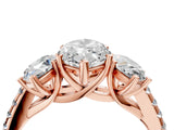 Rose gold Three-Stone Marquise Cut Diamond Ring with Pavé Band and Prong Setting_59