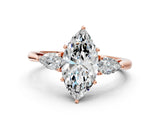 Rose gold Three-Stone Marquise Cut Diamond Ring with Pear  Side Stones in Four-Prong Setting_12
