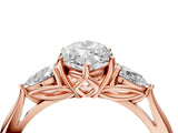 Rose gold Three-Stone Marquise Cut Diamond Ring with Pear  Side Stones in Four-Prong Setting_16