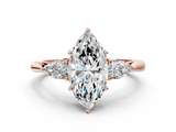 Rose gold Three-Stone Marquise Cut Diamond Ring with Pear Side Stones in Four-Prong Setting_170