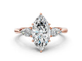 Rose gold Three-Stone Marquise Cut Diamond Ring with Pear  Side Stones in Four-Prong Setting_18