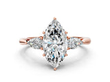 Rose gold Three-Stone Marquise Cut Diamond Ring with Pear  Side Stones in Four-Prong Setting_48