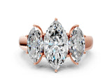Rose gold Three-Stone Marquise Cut Diamond Ring with Prong Setting and Classic Band_3