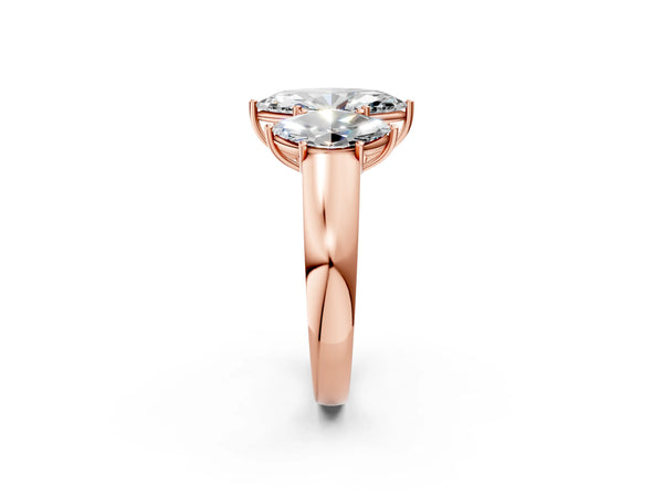 Rose gold Three-Stone Marquise Cut Diamond Ring with Prong Setting and Classic Band