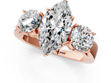 Rose gold Three-Stone Marquise Cut Diamond Ring with Round Side Stones, Classic Band, and Four-Prong Setting_4