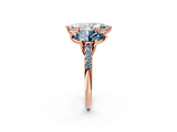 Rose gold Three-Stone Marquise Cut Diamond Ring with Round with Aquamarine side stone Pavé Band and Prong Setting_2