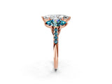 Rose gold Three-Stone Marquise Cut Diamond Ring with Round with Blue Topaz side stone Pavé Band and Prong Setting_2