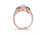 Rose gold Three-Stone Marquise Cut Diamond Ring with Round with Blue Topaz side stone Pavé Band and Prong Setting_3