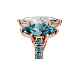 Rose gold Three-Stone Marquise Cut Diamond Ring with Round with Blue Topaz side stone Pavé Band and Prong Setting_5