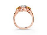 Rose gold Three-Stone Marquise Cut Diamond Ring with Round with Citrine side stone Pavé Band and Prong Setting_3