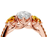 Rose gold Three-Stone Marquise Cut Diamond Ring with Round with Citrine side stone Pavé Band and Prong Setting_4