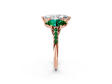 Rose gold Three-Stone Marquise Cut Diamond Ring with Round with Emerald side stone Pavé Band and Prong Setting_2