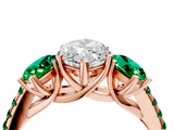 Rose gold Three-Stone Marquise Cut Diamond Ring with Round with Emerald side stone Pavé Band and Prong Setting_4