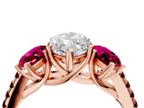 Rose gold Three-Stone Marquise Cut Diamond Ring with Round with Garnet side stone Pavé Band and Prong Setting_4
