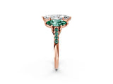Rose gold Three-Stone Marquise Cut Diamond Ring with Round with Green Sapphire side stone Pavé Band and Prong Setting_2
