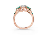 Rose gold Three-Stone Marquise Cut Diamond Ring with Round with Green Sapphire side stone Pavé Band and Prong Setting_3