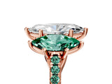 Rose gold Three-Stone Marquise Cut Diamond Ring with Round with Green Sapphire side stone Pavé Band and Prong Setting_5