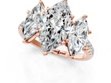 Rose gold Three-Stone Marquise Cut Diamond Ring with Round with Moissanite side stone Pavé Band and Prong Setting_1