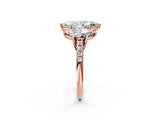 Rose gold Three-Stone Marquise Cut Diamond Ring with Round with Moissanite side stone Pavé Band and Prong Setting_2