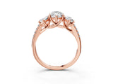 Rose gold Three-Stone Marquise Cut Diamond Ring with Round with Moissanite side stone Pavé Band and Prong Setting_3