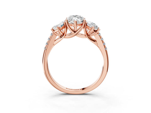Rose gold Three-Stone Marquise Cut Diamond Ring with Round with Moissanite side stone Pavé Band and Prong Setting_3