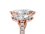 Rose gold Three-Stone Marquise Cut Diamond Ring with Round with Moissanite side stone Pavé Band and Prong Setting_5