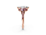 Rose gold Three-Stone Marquise Cut Diamond Ring with Round with Morganite side stone Pavé Band and Prong Setting_2