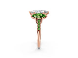 Rose gold Three-Stone Marquise Cut Diamond Ring with Round with Peridot side stone Pavé Band and Prong Setting_2