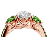 Rose gold Three-Stone Marquise Cut Diamond Ring with Round with Peridot side stone Pavé Band and Prong Setting_4