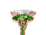 Rose gold Three-Stone Marquise Cut Diamond Ring with Round with Peridot side stone Pavé Band and Prong Setting_5