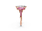 Rose gold Three-Stone Marquise Cut Diamond Ring with Round with Pink Sapphire side stone Pavé Band and Prong Setting_2