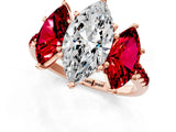 Rose gold Three-Stone Marquise Cut Diamond Ring with Round with Ruby side stone Pavé Band and Prong Setting_1