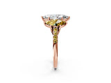 Rose gold Three-Stone Marquise Cut Diamond Ring with Round with Yellow Sapphire side stone Pavé Band and Prong Setting_2