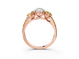 Rose gold Three-Stone Marquise Cut Diamond Ring with Round with Yellow Sapphire side stone Pavé Band and Prong Setting_3