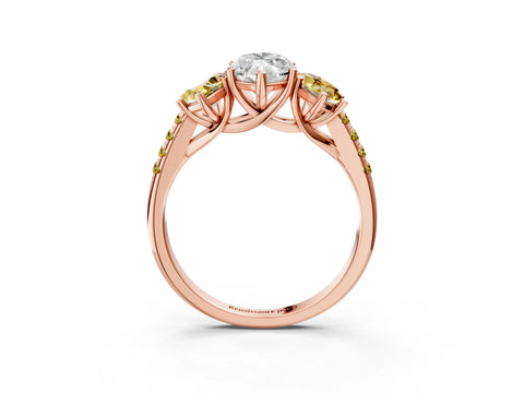 Rose gold Three-Stone Marquise Cut Diamond Ring with Round with Yellow Sapphire side stone Pavé Band and Prong Setting_3