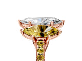 Rose gold Three-Stone Marquise Cut Diamond Ring with Round with Yellow Sapphire side stone Pavé Band and Prong Setting_5