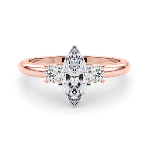 Rose gold Three-Stone Marquise Cut Diamond Solitaire with Prong Setting and Classic Band 1