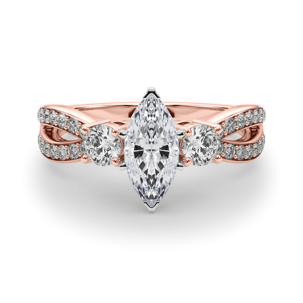Rose gold Three-Stone Marquise Cut Diamond Twist Band with Prong Setting 1