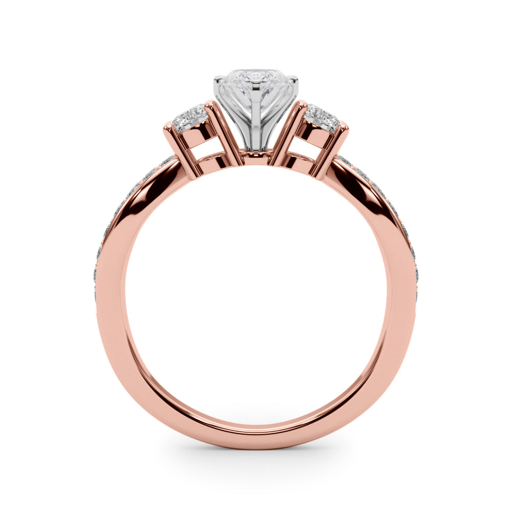 Rose gold Three-Stone Marquise Cut Diamond Twist Band with Prong Setting 2