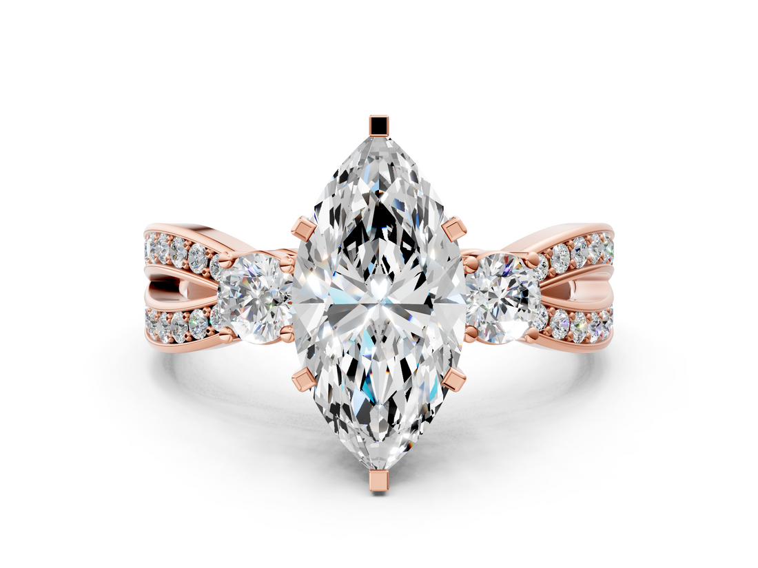 Rose gold Three-Stone Marquise Cut Diamond Twist Band with Prong Setting_48