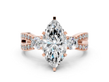 Rose gold Three-Stone Marquise Cut Diamond Twist Band with Prong Setting_48