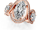 Rose gold Three-Stone Marquise Cut Diamond Wave Pave Band with Prong Setting_10