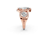Rose gold Three-Stone Marquise Cut Diamond Wave Pave Band with Prong Setting_11