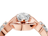 Rose gold Three-Stone Marquise Cut Diamond Wave Pave Band with Prong Setting_13
